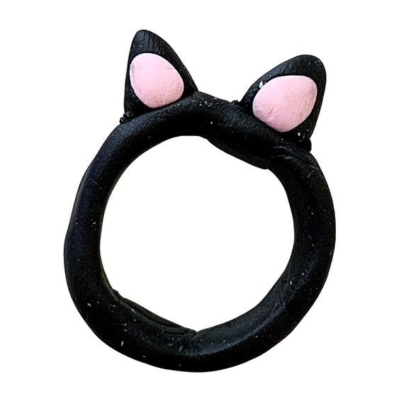 3/$25 Black Cat Ears Hand Crafted Polymer Clay Fashion Ring - Picture 4 of 7